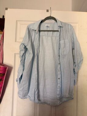 Sigrid Olsen Pale Blue Linen Button-Down Shirt